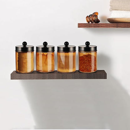 Amolliar Bronze Glass Apothecary Jar With Metal Lid & Stickers, Bathroom Qtip Dispenser Storage Canister, Perfect for Cotton Balls, Cotton Swabs, Makeup Pads, Bath Salt, Floss 1 Pack(ORB)