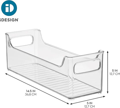 iDesign Stackable Plastic Pantry Bin with Handles for Cabinets or Fridge, Clear, Made in USA