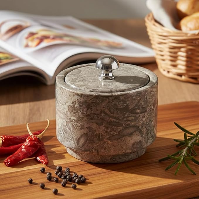 Radicaln Marble Salt Cellar with Lid 3" Oceanic Handmade Salt Box & Spice Jar for Kitchen Counter, Ideal Salt Holder, Sugar Bowl & Salt Dish, Salt Container For Housewarming Gift & Kitchen Decor