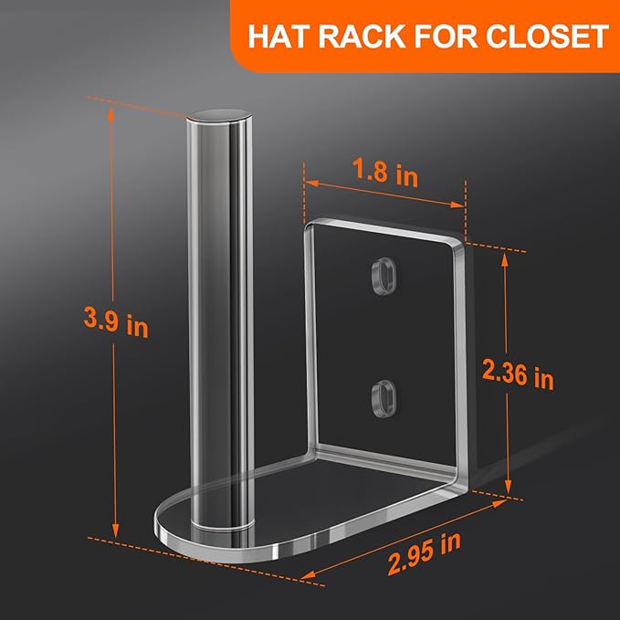 Clear Acrylic Baseball Cap Organizer (2 Pack) - Floating Hat Rack Display Holds 10-15 Hats, L-Shaped Hat Hanger with Adhesive & Screws, Hat Storage for Wall, Door, Closet Decor