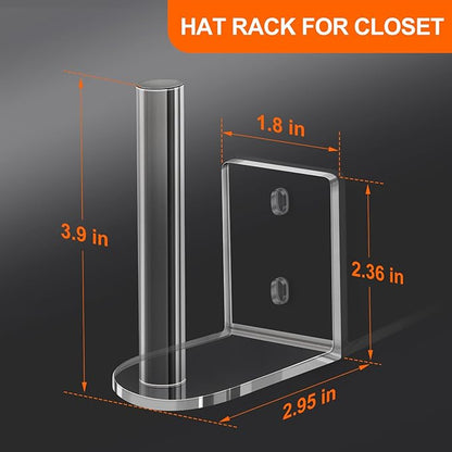 Clear Acrylic Baseball Cap Organizer (2 Pack) - Floating Hat Rack Display Holds 10-15 Hats, L-Shaped Hat Hanger with Adhesive & Screws, Hat Storage for Wall, Door, Closet Decor