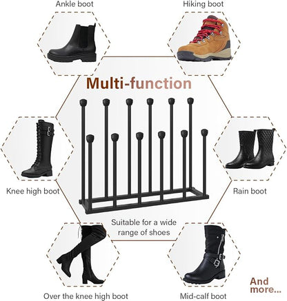 22.5 Inches Free Standing Shoe Racks, Tall Black Metal Boot Rack Organizer for 6 Pairs, Knee-High Boot Storage Shelf for Closet, Bedroom, Entryway, Hallway, Black