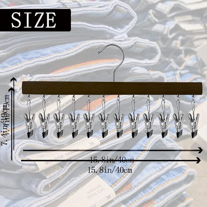 2 Pack Legging Organizer for Closet with 24 Rubber Coated Clips, Hanging Wooden Plants Organizer Hangers 360°Roatable Hook Space Saving for Jeans/Yoga Pants/Shorts/Skirts (Black)