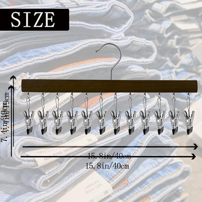 2 Pack Legging Organizer for Closet with 24 Rubber Coated Clips, Hanging Wooden Plants Organizer Hangers 360°Roatable Hook Space Saving for Jeans/Yoga Pants/Shorts/Skirts (Black)