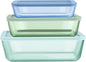 Pyrex Colors (3-Pack, Large) Tinted Glass Rectangle Food Storage Container Set, Snug Fit Non-Toxic Plastic BPA-Free Lids, Freezer Dishwasher Microwave Safe, 3 Cup, 6 Cup & 11 Cup