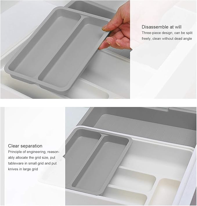 Yosoo Expandable Silverware Drawer Organizer – BPA-Free Plastic Cutlery Tray with 7 Compartments, Adjustable Utensil Holder for Kitchen Drawers, Flatware Storage for Spoons, Forks, Knives