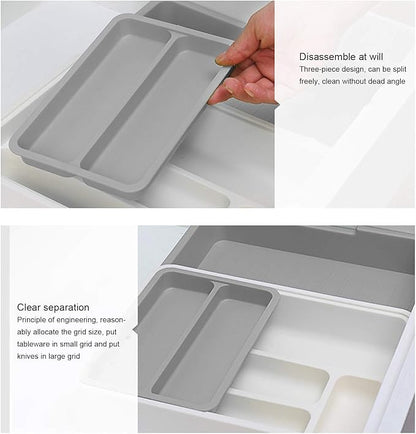Yosoo Expandable Silverware Drawer Organizer – BPA-Free Plastic Cutlery Tray with 7 Compartments, Adjustable Utensil Holder for Kitchen Drawers, Flatware Storage for Spoons, Forks, Knives