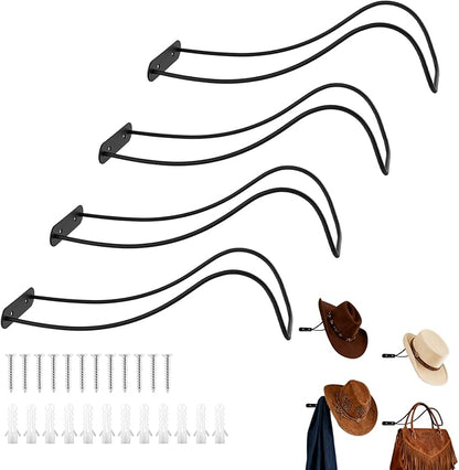 4 Pack Cowboy Hat Rack for Wall, Wall Mount Metal Hats Organizer Storage for Cowboy Hat, Fedora, Sun Hats,Wide Brim