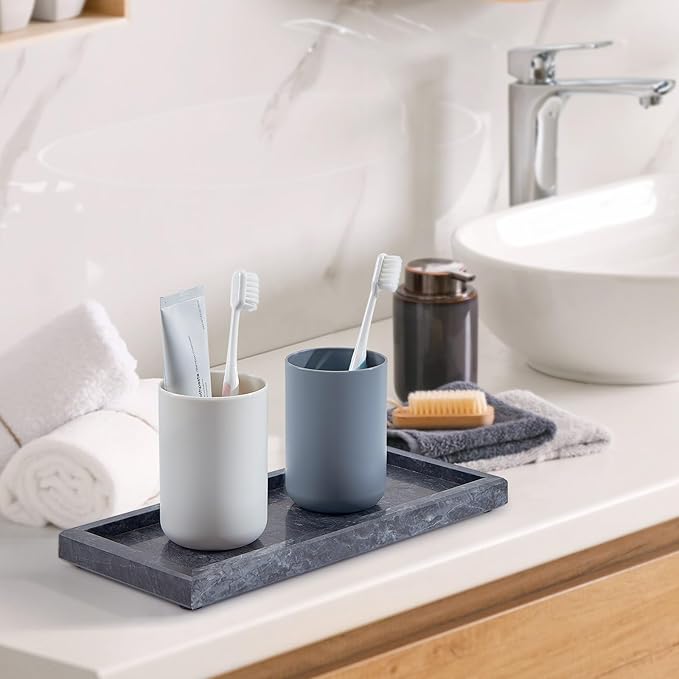 Natural Marble Vanity Tray, Luxury Stone Organizer for Bathroom & Kitchen Counter | Holds Soap Dispenser, Jewelry, Perfume | Non-Resin, Non-Ceramic Décor