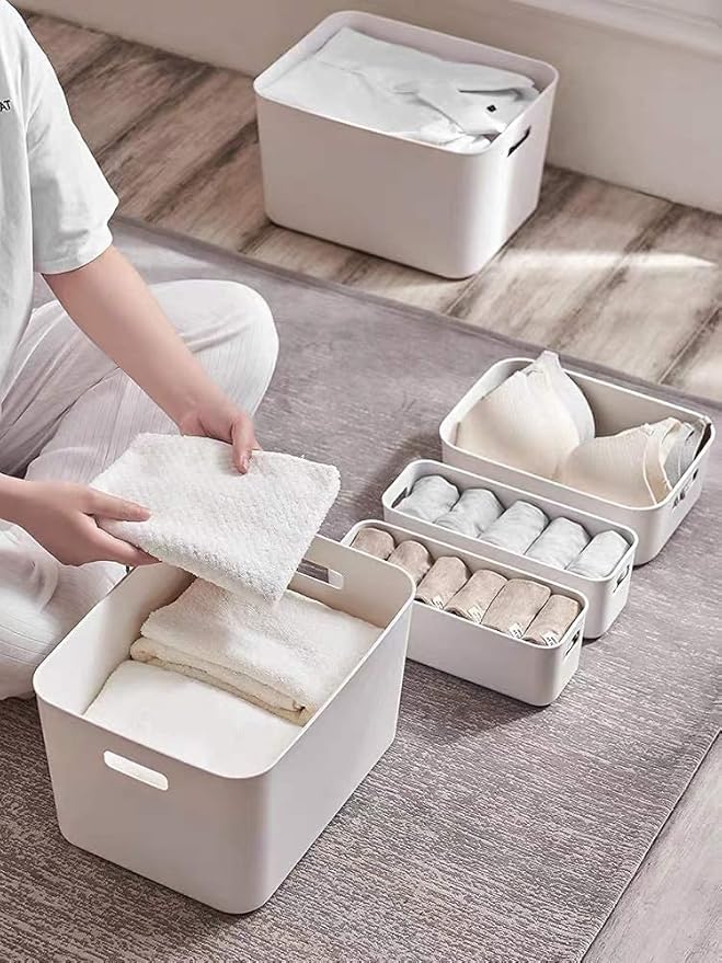 Set Of 8 Plastic Storage Bins,Versatile Kitchen Pantry Organization and Storage,for Plastic Storage Container Under Bed,Under Sink Bathroom Organizer (White, 8 Pack