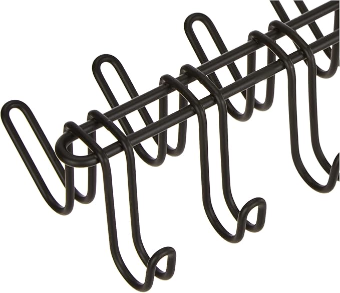 iDesign Classico Metal 14-Hook Horizontal Closet Organizer Rack for Ties, Belts, Hats, Purses, Towels, Jackets, 10.25" x 3.75" x 6.75" - Matte Black