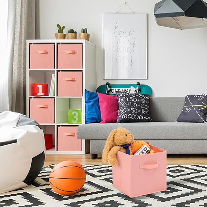 Stero Fabric Storage Bins 6 Pack Fun Colored Durable Storage Cubes with Fabric Handles Foldable Cube Baskets for Home, Kids Room, Closet and Toys Organization Peachpuff