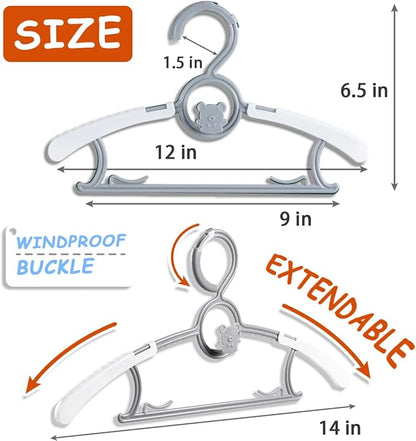 Baby Hangers for Nursery Closet 40 Pack Plastic Kids Clothes Hanger Space Saving Non Slip Extendable Toddler 11-14” Adjustable Hangers Heavy Duty Clothing Infant Hanger Bulk, Grey