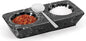 Marble Salt and Pepper Dish with Spoon, Handcrafted Double Spice Tray with 2 Compartments, Natural Stone Condiment Dish for Cooking Prep and Serving - Black