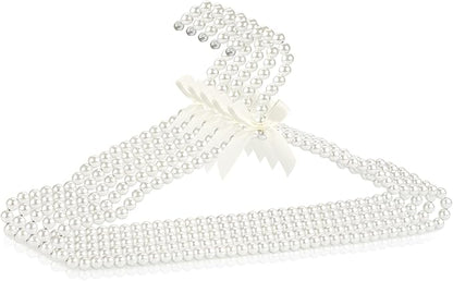 Adorila 5 Pack Pearl Clothes Hangers, Elegant Bowknot Bridesmaid Hangers for Wedding Dress, Heavy Duty Metal Core Bridal Prop (White)