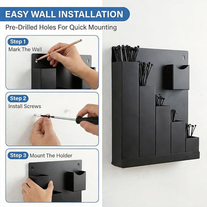 Cable Zip Tie Storage Holder, Wall-Mounted Zip Tie Organizer with Cutter Pliers & 250 Ties, Cable Tie Organizer for Workshop, Shed, Garage, Home