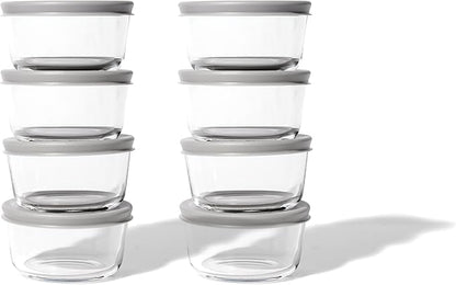 16-Piece Glass Food Storage Containers Set (8 Containers + 8 BPA-Free Lids) | 1-Cup, Leakproof | Microwave, Freezer, Oven & Dishwasher Safe | Ideal for Meal Prep & Pantry Organization, Grey