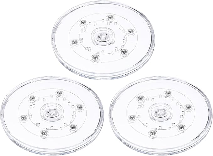 uxcell 3Pack Acrylic Lazy Susan Turntable, 5" Spinner Lazy Susan Turntable Organizer, Acrylic Ball Bearing Rotating Tray for Pantry Spice Rack Decorating, Clear