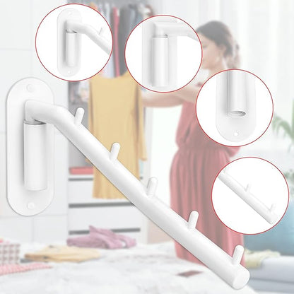 Sumnacon 2 PCS Stainless Steel Clothes Hanger Rack - Wall Mount Clothing Rack with Swing Arm, Sturdy Clothes Hanger Racks for Laundry Room Bedrooms Clothing Drying Hanger with 5 Hooks, White