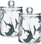 2 Pack Watercolor Sharks Apothecary Jars with Lid, Qtip Holder Storage Jars for Cotton Ball, Cotton Swab, Cotton Round Pads, Clear Plastic Canisters for Bathroom Vanity Organization (10 Oz)