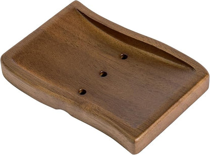 Wood Self-Draining Bar Soap Holder, Soap Dish with Draining, 3 Holes Design Keep Soap Saver Tray/Sponge Holder Dry, Bathroom/Kitchen Soap Case, Brown