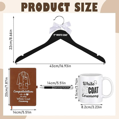 Gerrii 6 Pcs White Coat Ceremony Gifts for Men Women Include First White Coat Hanger Keychain Pen Notebook Ceramic Mug and Wooden Base for Veterinary Pt Nurse Podiatrist Medical Graduation Gift