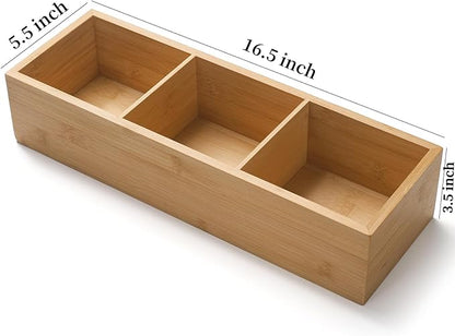 Bamboo Bathroom Basket, Wood Toilet Tank Basket, Wooden Storage Box with 3 Compartments for Bathroom Organizer (16.5 x 5.5 x 3.5 inch)