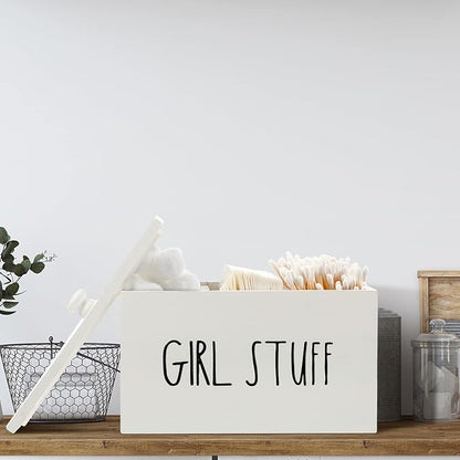 Tampon Holder for Bathroom with Movable Dividers Shark Tampon Storage Container Week with Lid Farmhouse Pad Container Box Feminine Product Organizer Girl Stuff Box for Bathroom(Blank Style)