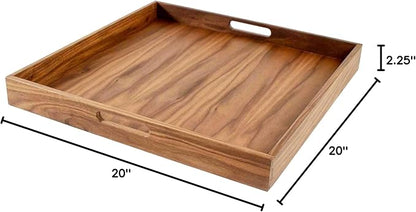 Virginia Boys Kitchens Walnut Wood Serving Tray with Handles - Serve Coffee, Tea, Cocktails, Appetizers, Breakfast in Bed or for Ottomans or Desk - 20x20 Square