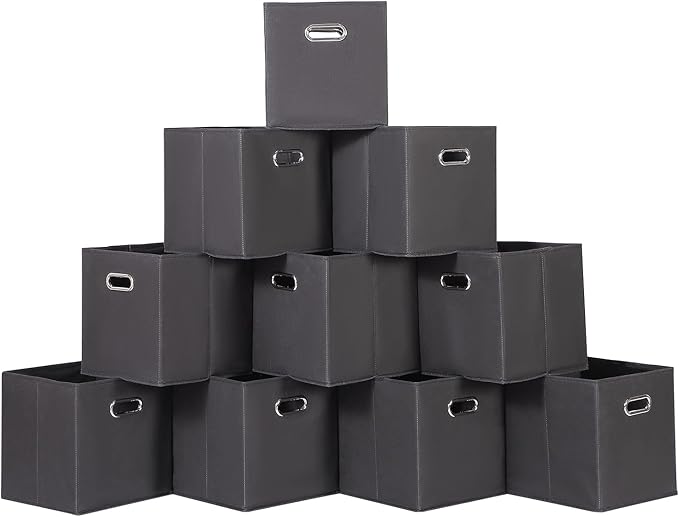 Fabric Cloth Storage Bins,Fabric Cube Organizer with Dual Handles Foldable Cube Storage Baskets for Home Bedroom Storage,Set of 10,(Black)