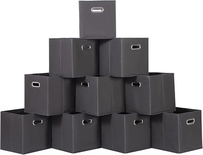 Fabric Cloth Storage Bins,Fabric Cube Organizer with Dual Handles Foldable Cube Storage Baskets for Home Bedroom Storage,Set of 10,(Black)