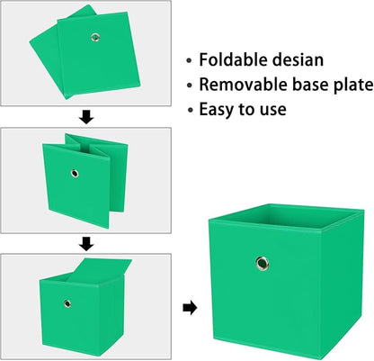 Foldable Storage Cubes Bins ,11 Inch Cloth Storage Cube Fabric Storage Box Cubes Organizer Baskets with Handles for Home Organizer Set of 6 (Green)