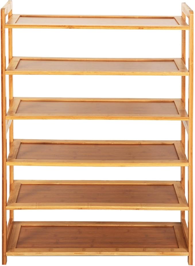 6-Tier Bamboo Shoe Rack for Entryway, Shoe Organizer for Hallway Closet, Free Standing Shoe Racks for Indoor Outdoor Living Room (Brown-6 Tiers)