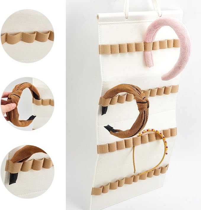 Felt Hanging Headband Holder with 40 Elastic Hair Bows Organizer White Wall Headbands Display Storage Ribbon Hair Hoops Hairbands Hair Accessory Holder Wall Hanging Decor for Home Women