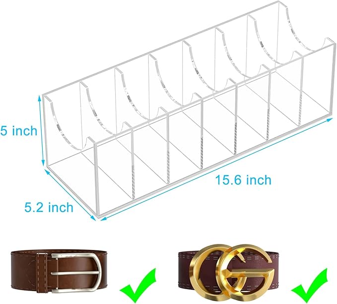 NIUBEE Belt Organizer, Acrylic Belt Storage Holder for The Closet, 7 Compartments Display Case for Tie and Bow Tie