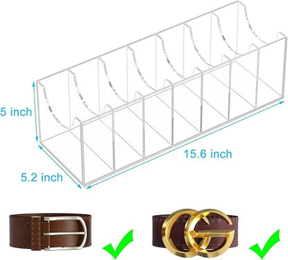 NIUBEE Belt Organizer, Acrylic Belt Storage Holder for The Closet, 7 Compartments Display Case for Tie and Bow Tie