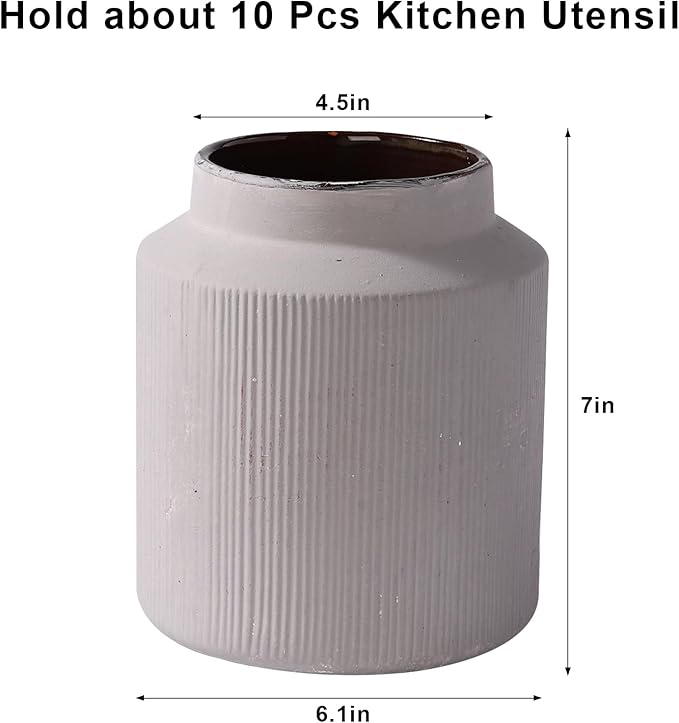 Farmhouse Ceramic Farmhouse Kitchen Utensil Holder for Countertop, Rustic Cooking Utensil Holder Crock Fit for Kitchen Counter.Grey 6.1 x 6.1 x 7 IN