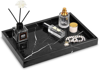 Marble Bathroom Vanity Tray, Natural Luxury Vanity Home Kitchen Bathroom Table Tray, Stone Decorative Countertop Dresser Trays for Key Coffee Perfume Jewelry Makeup (Black Marquina, 12"x 8" x1.2")