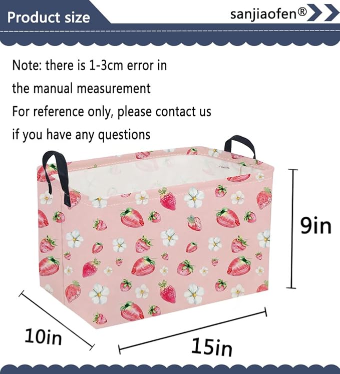 Sanjiaofeng Rectangular Strawberry Storage Baskets Baby Girl Basket Kids Baby Storage Basket Waterproof Collapsible Storage Bin Cute Organizer Box Girl Room Decor(Strawberry)