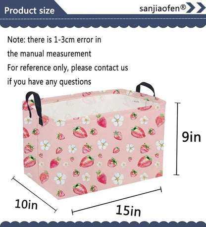 Sanjiaofeng Rectangular Strawberry Storage Baskets Baby Girl Basket Kids Baby Storage Basket Waterproof Collapsible Storage Bin Cute Organizer Box Girl Room Decor(Strawberry)
