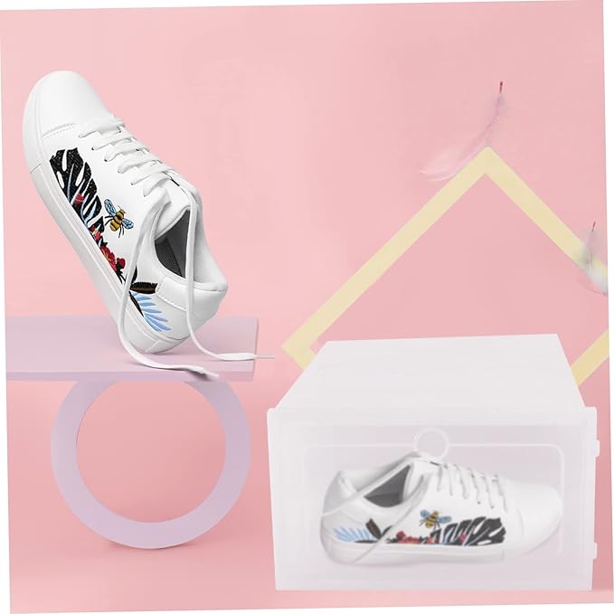 2pcs Thicken Shoes Storage Box Stackable Shoe Organizer for Closet Entryway and under Bed White