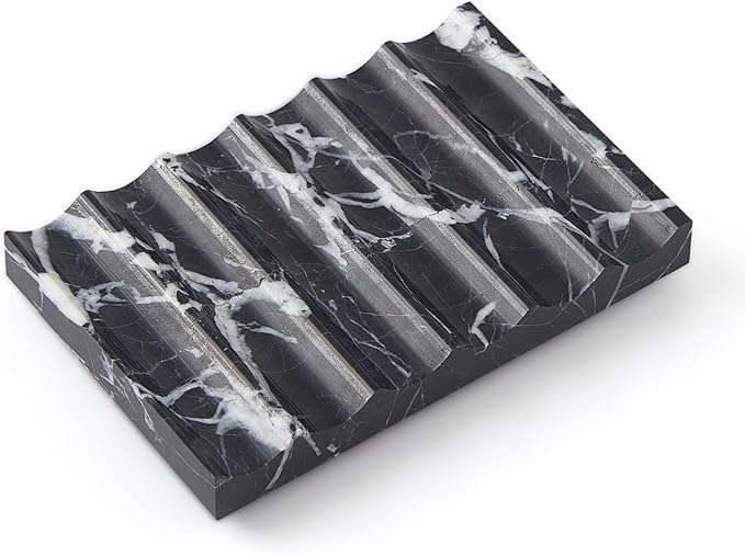 Real Luxurious Natural Marble Soap Dish for Shower,soap Dish for Bathroom,Non-Ceramic/Non-Resin Stone soap Tray（Black）