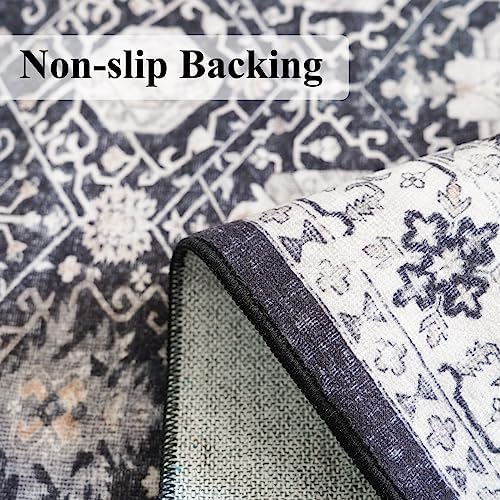 Hallway Washable Runner Rug - 3x6 Kitchen Rugs Entryway Rug Runner Vintage Soft Floor Mat Non Slip Indoor Farmhouse Carpet for Bathroom Living Room Bedroom (3 X 6, Black) - Image 4