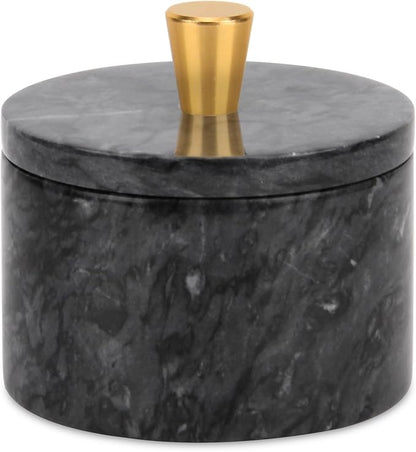 Marble Salt Cellar with Lid, 4 inch Natural Stone Salt Pepper Box, Alloy Lid for Kitchen Countertop Storage (Dark Grey, 4 * 3.5)