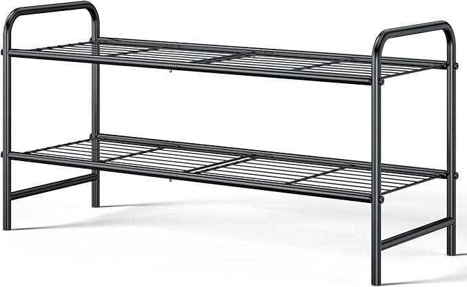 Kitsure Shoe Rack - Stainless Steel Shoe Organizer, Sturdy Shoe Rack for Closet and Front Door Entrance, Free Standing Shoe Shelf, Closet Organizers and Storage, 25.6" Wide - 2 Tier, Black