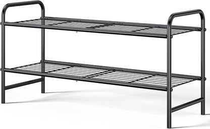 Kitsure Shoe Rack - Stainless Steel Shoe Organizer, Sturdy Shoe Rack for Closet and Front Door Entrance, Free Standing Shoe Shelf, Closet Organizers and Storage, 25.6" Wide - 2 Tier, Black