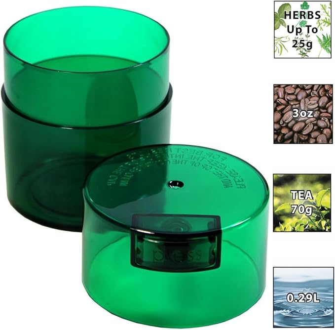 Tightvac - Premium Airtight Herb Storage Container - Holds ½ oz to 3 ounces - Keep Your Herbs and Dry Goods Fresh and Flavorful. Green Tint