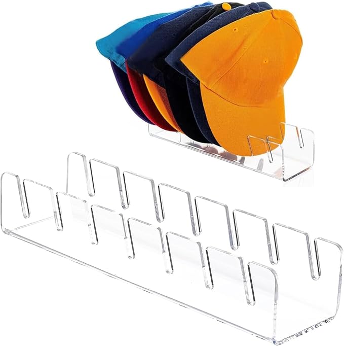 Hat Stand for Baseball Caps, 2 Pack No Install Acrylic Hat Organizer for 14 Baseball Caps, Hat Racks for Baseball Caps Display and Organizer for Bedroom, Closet, Dresser(Clear)