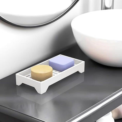 NiHome Self Draining Acrylic Soap Dish Fit for Kitsch, Durable Bathroom & Kitchen Soap Holder with 360° Airflow, Elegant Slotted Design to Keep Soap Bars Dry & Free from Residue, Easy to Clean (White)