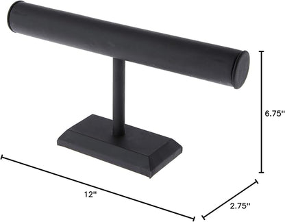 Plymor Black Faux Leather T-Bar Bracelet Display Stand, 12" W x 6.75" H (Pack of 12)